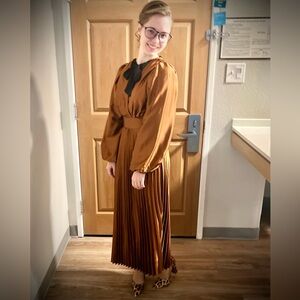 SHEIN Privé Lantern Sleeve Pleated Hem Dress